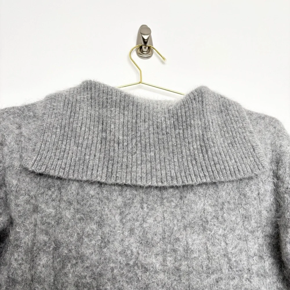 J.Crew Brushed Cashmere Sailor Collar Sweater Grey XS Luxe Fuzzy Knit CE683
